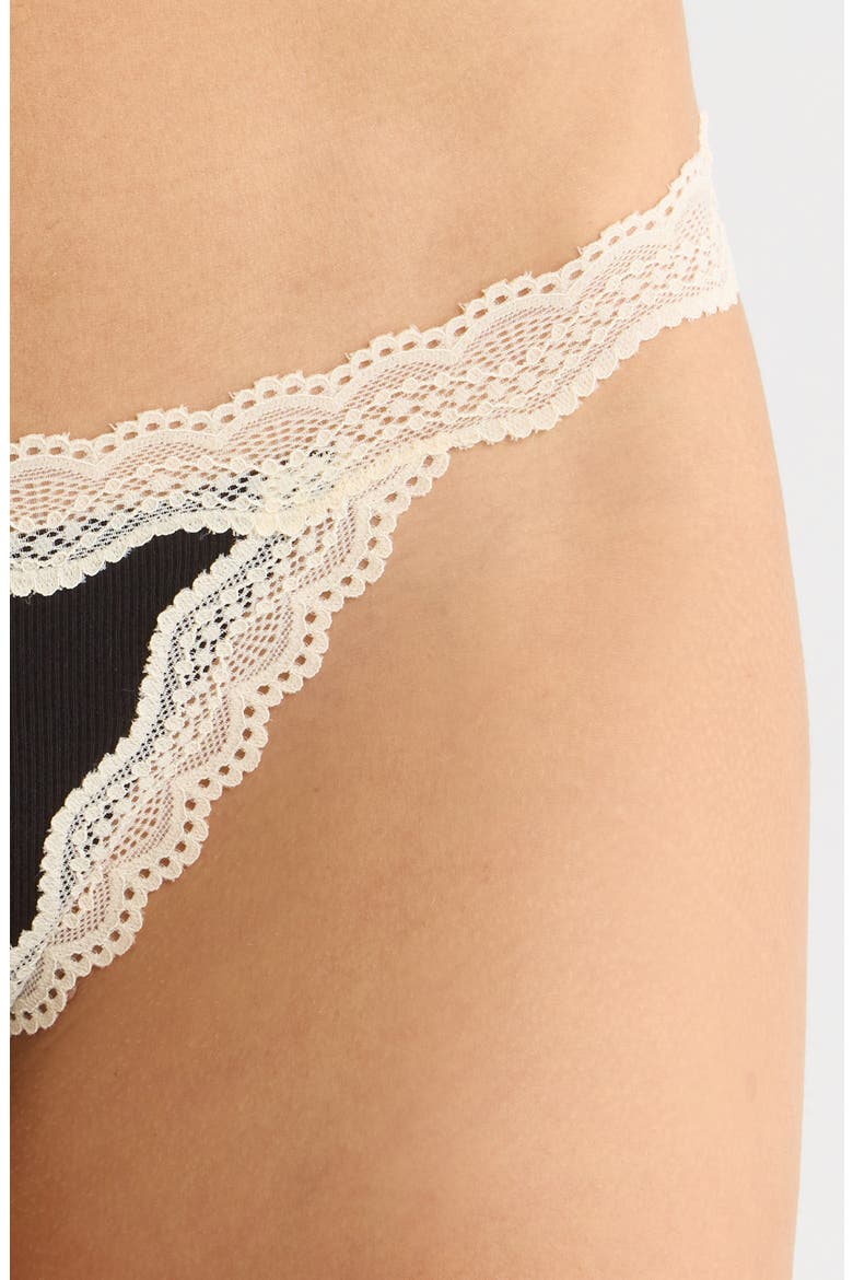 Intimately FP Oh My Darling Low Rise Cotton Blend Thong, Alternate, color, BLACK