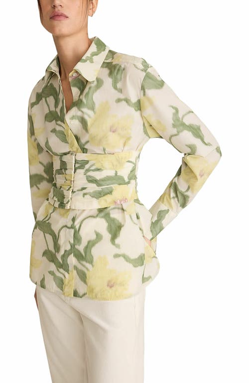 Rebecca Taylor Nouveau Fleur Bustier Button Down In Green