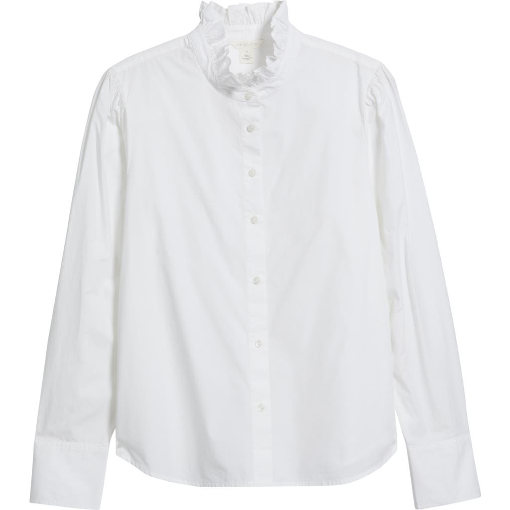 Caslonr Caslon(r) Ruffle Puff Sleeve Cotton Button-up Shirt In White