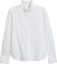 Caslon® Ruffle Puff Sleeve Cotton Button-Up Shirt