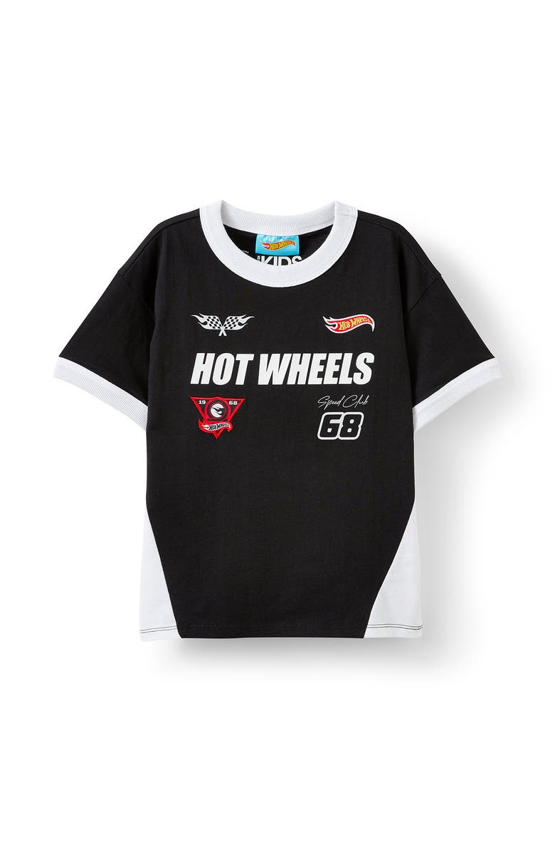 Cotton On Kids Kid's Licensed Drop Shoulder Short Sleeve Tee, Main, color, Black Hot Wheels Track
