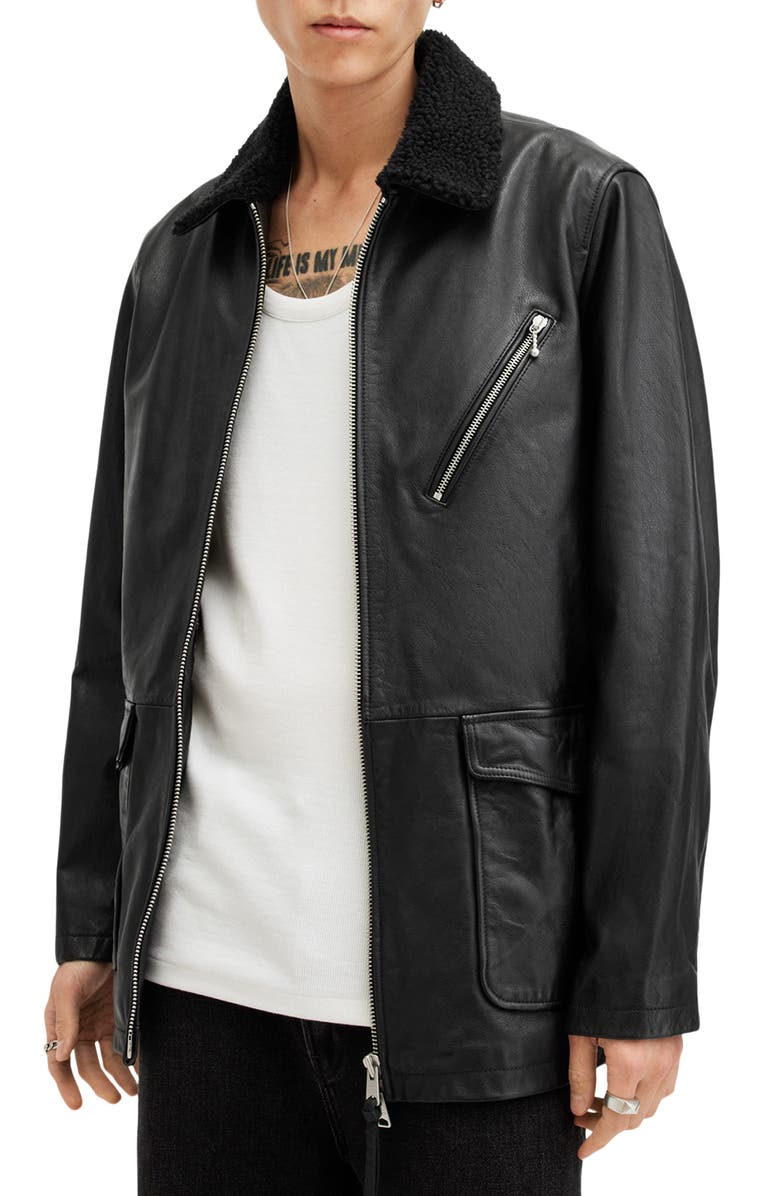 AllSaints Moriarty Leather Jacket, Main, color, Black