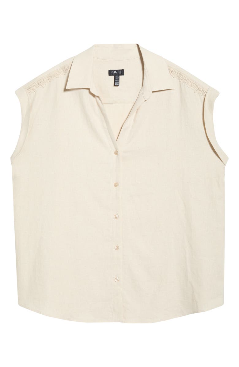 Jones New York Lace Trim Linen Blend Button-Up Shirt, Alternate, color, Natural Stone
