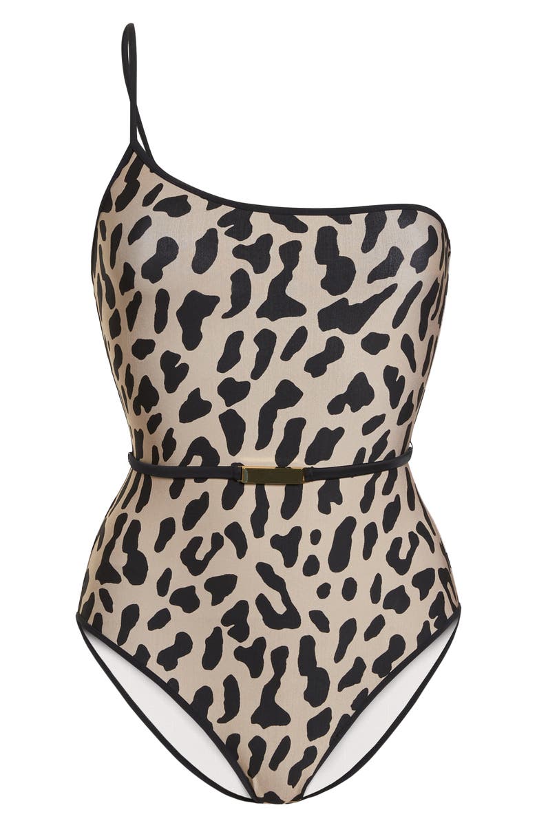 Diane von Furstenberg Belted One-Shoulder One-Piece Swimsuit, Alternate, color, 