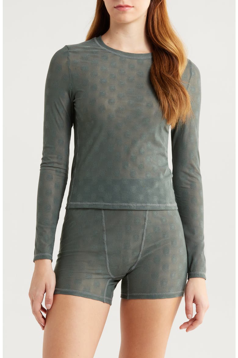 Taliah Mesh Long Sleeve Lounge T-Shirt, Main, color, FORESTER SUN
