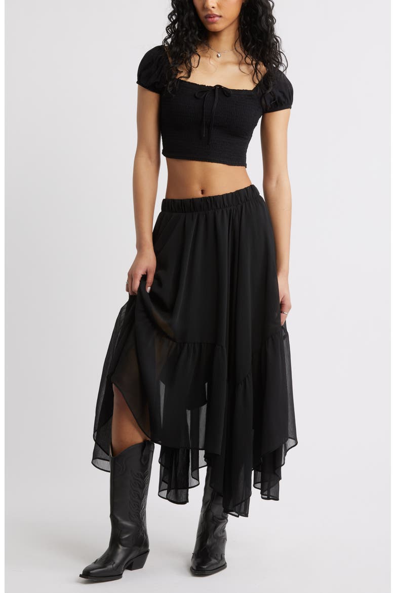 Boho Ruffle Trim Maxi Skirt, Alternate, color, BLACK