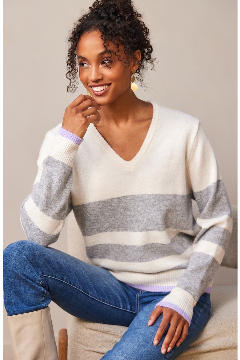 Stripe V-Neck Sweater, Alternate, color, STRIPE