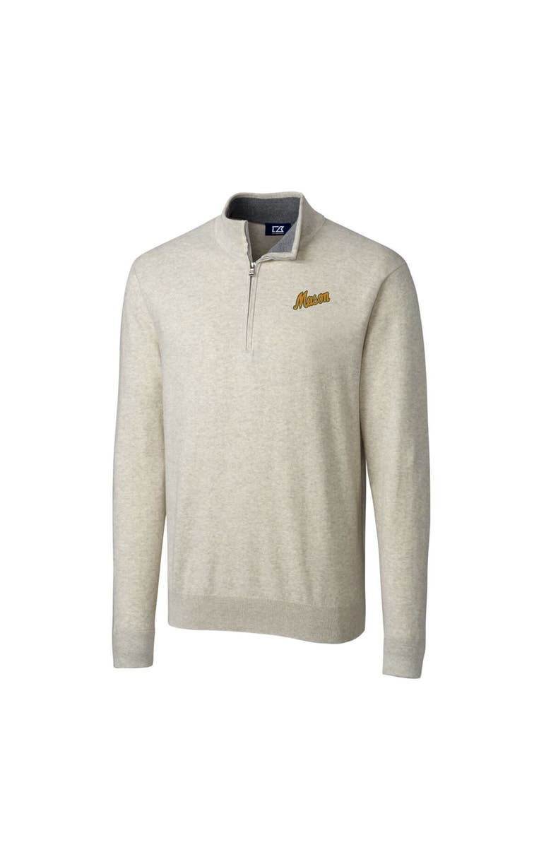 Cutter & Buck Men's Cutter & Buck Oatmeal George Mason Patriots Lakemont Tri-Blend Big & Tall Quarter-Zip Pullover Sweater, Alternate, color, 
