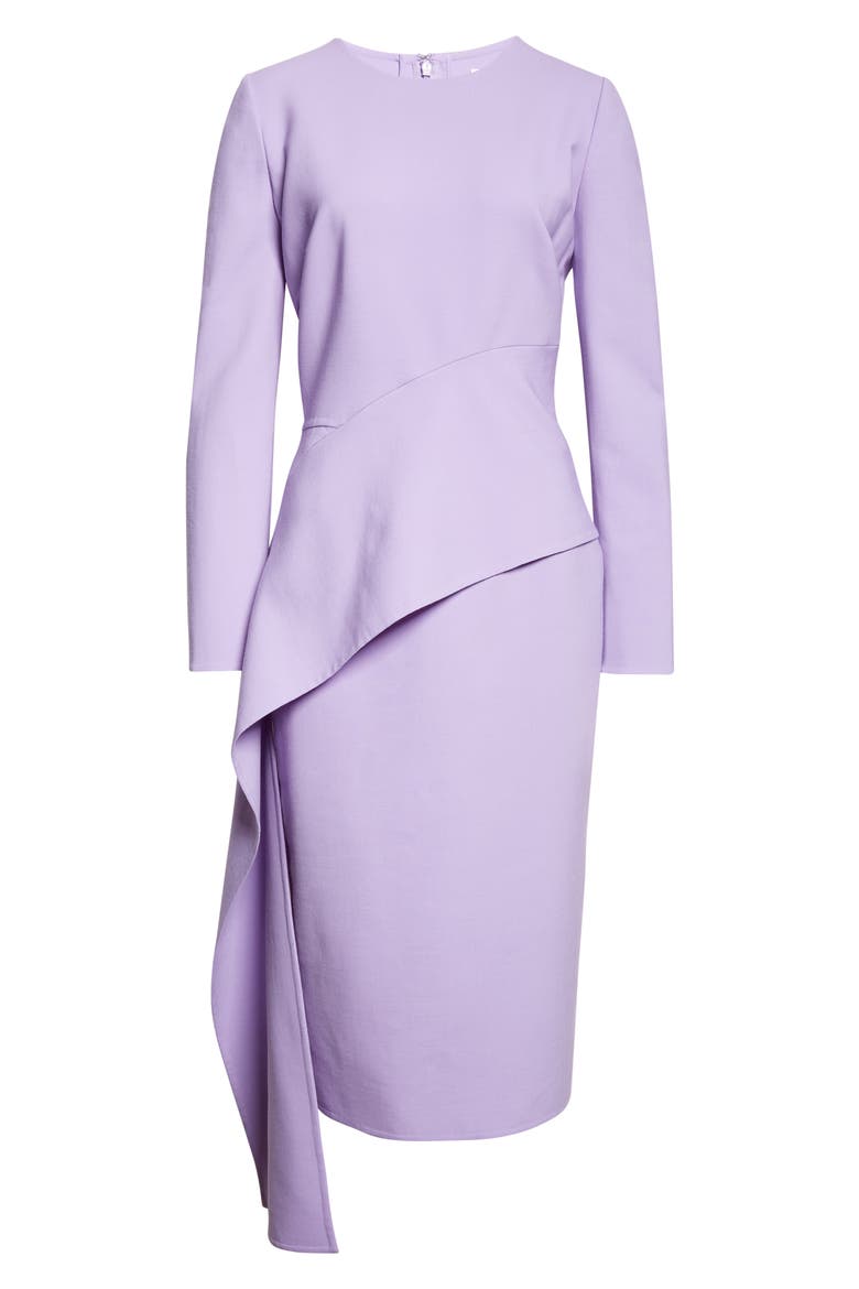 Asymmetric Drape Long Sleeve Stretch Crepe Dress, Alternate, color, PANSY
