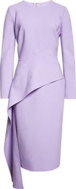 Oscar de la Renta Asymmetric Drape Long Sleeve Stretch Crepe Dress