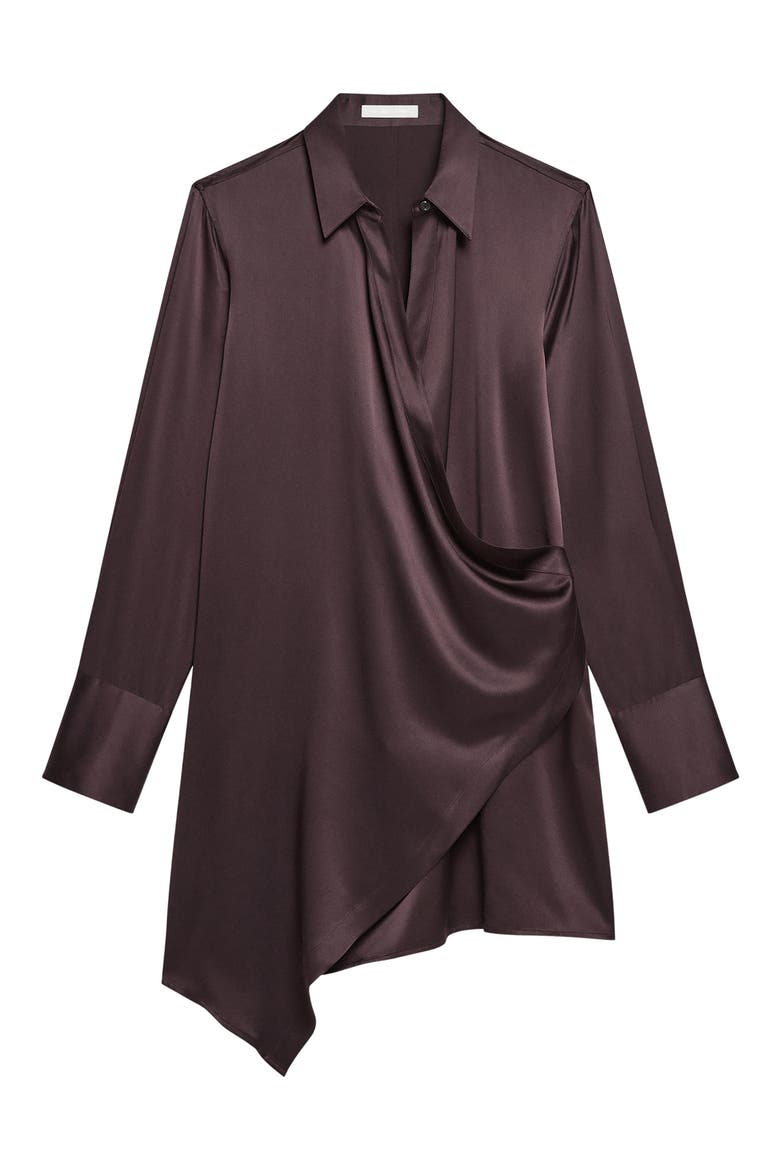 Drape Wrap Front Silk Shirt, Alternate, color, DARK PLUM