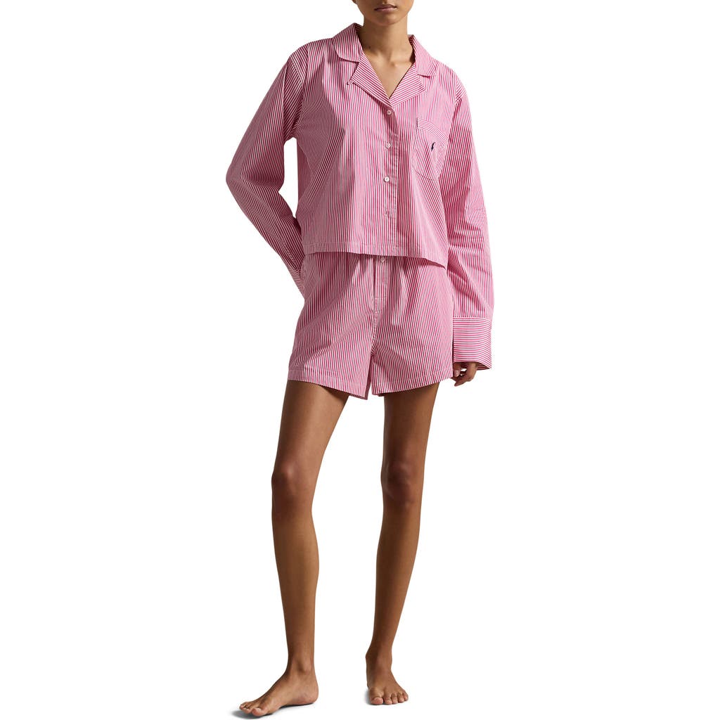 Polo Ralph Lauren Crop Cotton Poplin Short Pajamas In College Pink