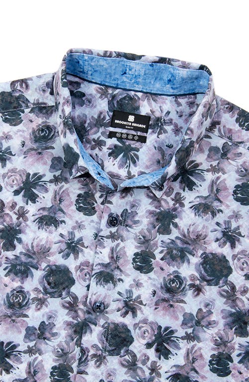Brooklyn Brigade Quay Watercolor Floral Short Sleeve Shirt In Navy/purple
