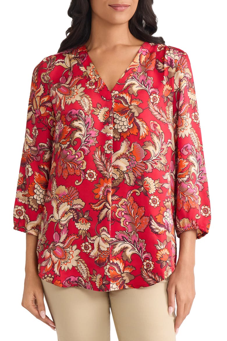 Floral Top, Main, color, DEEP ROUGE MULTI