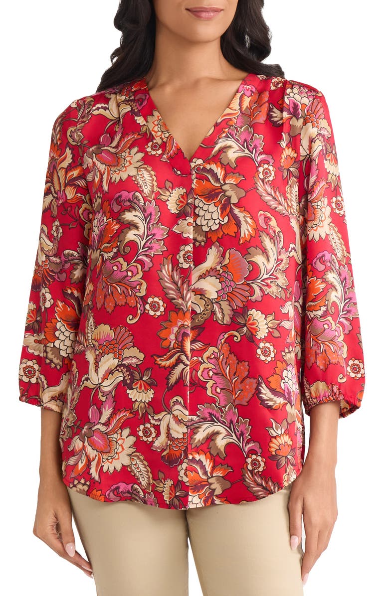 Jones New York Floral Top, Main, color, Deep Rouge Multi