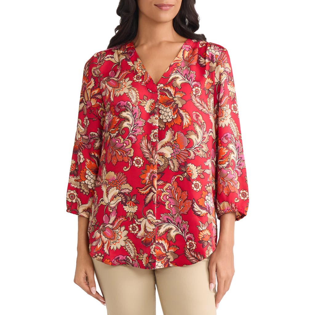 Jones New York Floral Top In Red