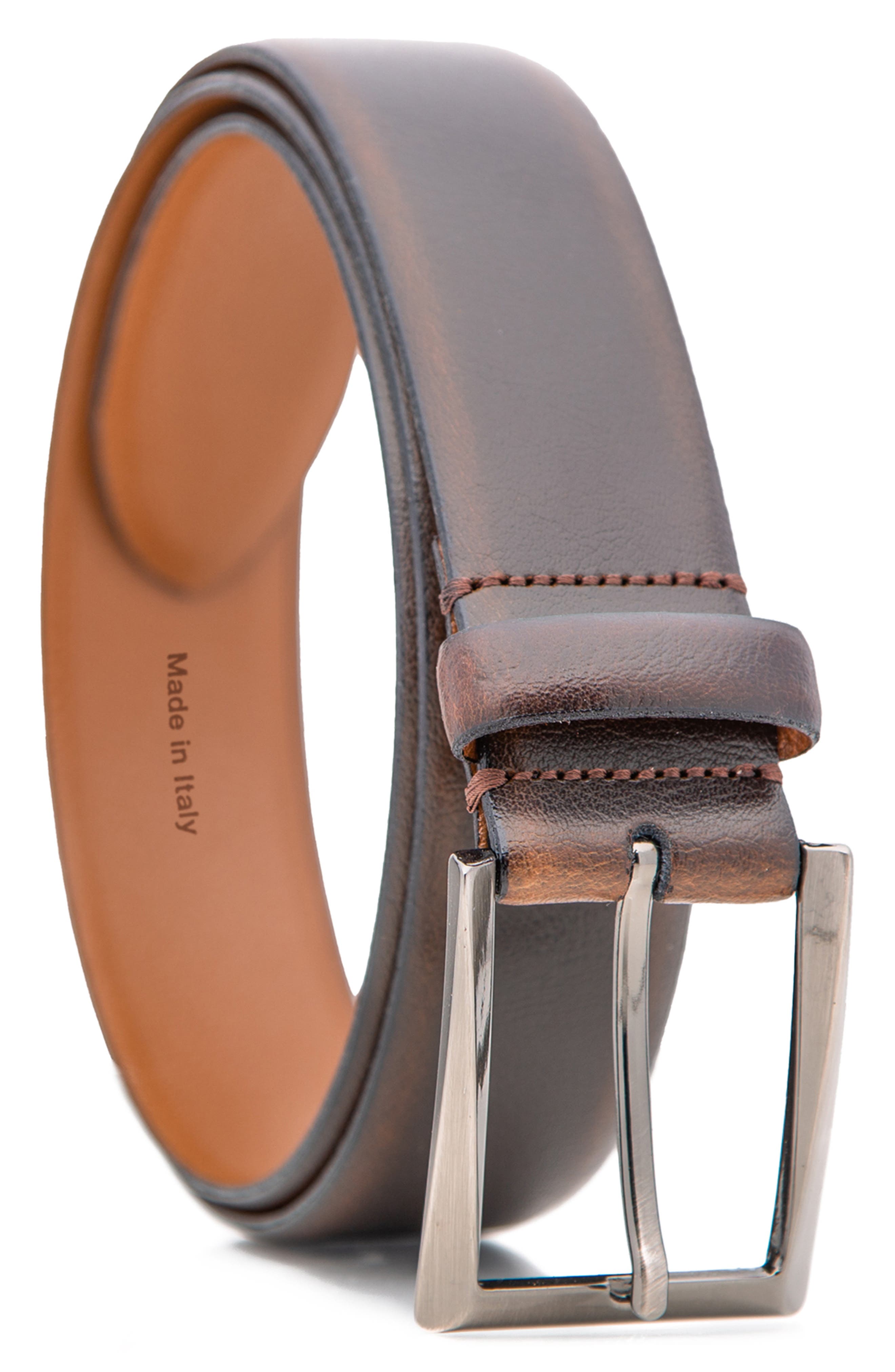 MADE IN ITALY Soft Pebble Grain Leather Belt