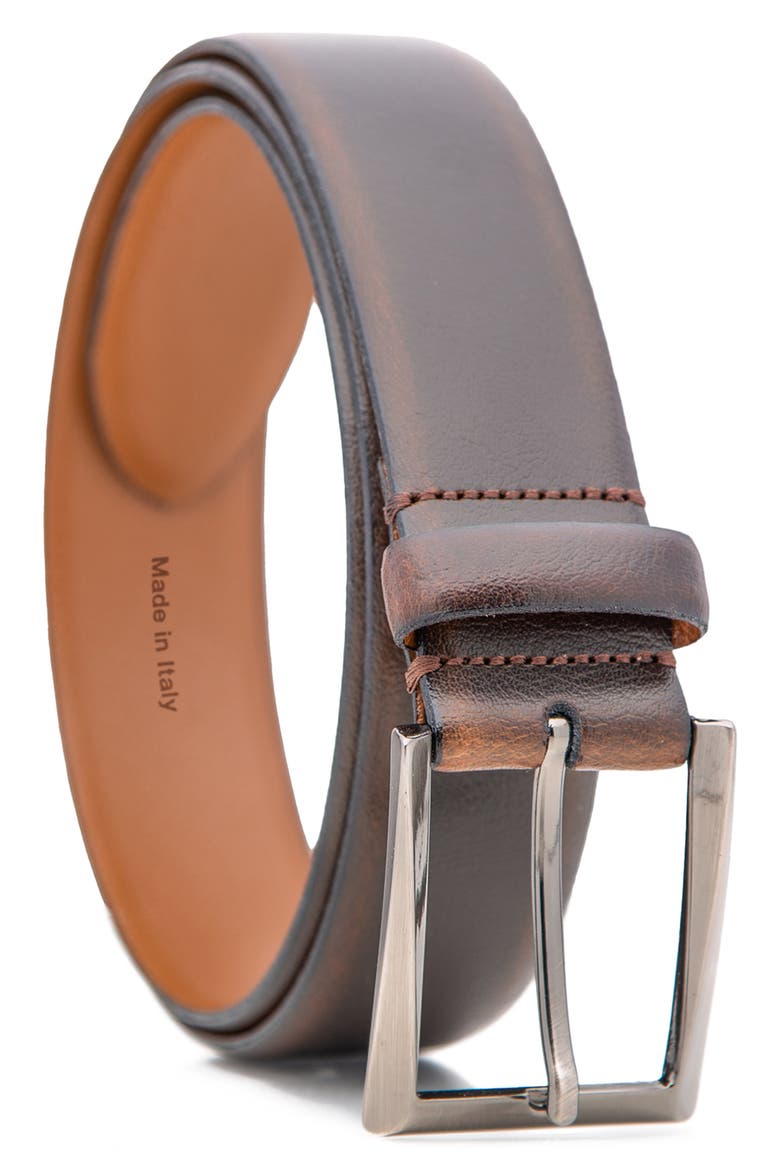 Soft Pebble Grain Leather Belt, Main, color, BROWN