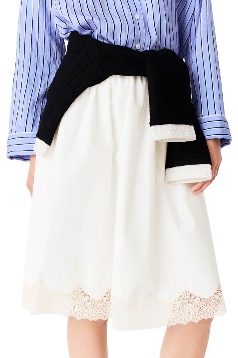 Mid-length cotton and lace skirt, Alternate, color, White