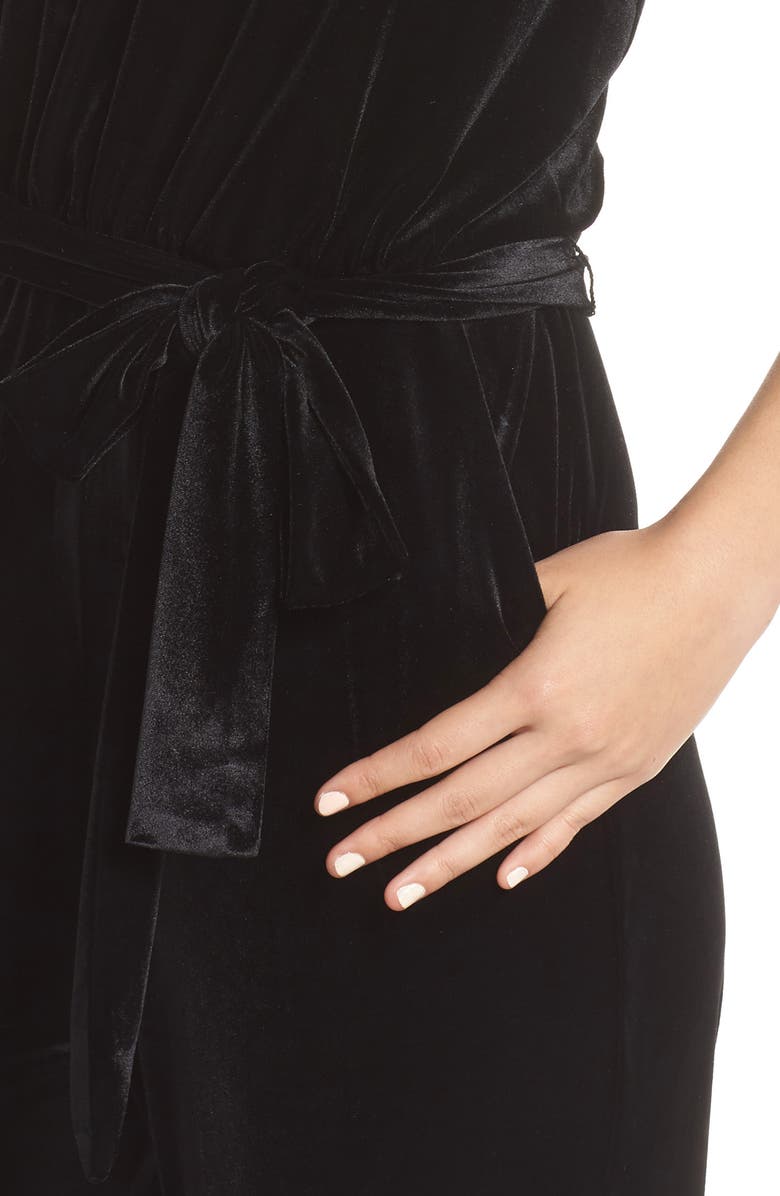 Vince Camuto Ruffle Neck Velvet Jumpsuit, Alternate, color,