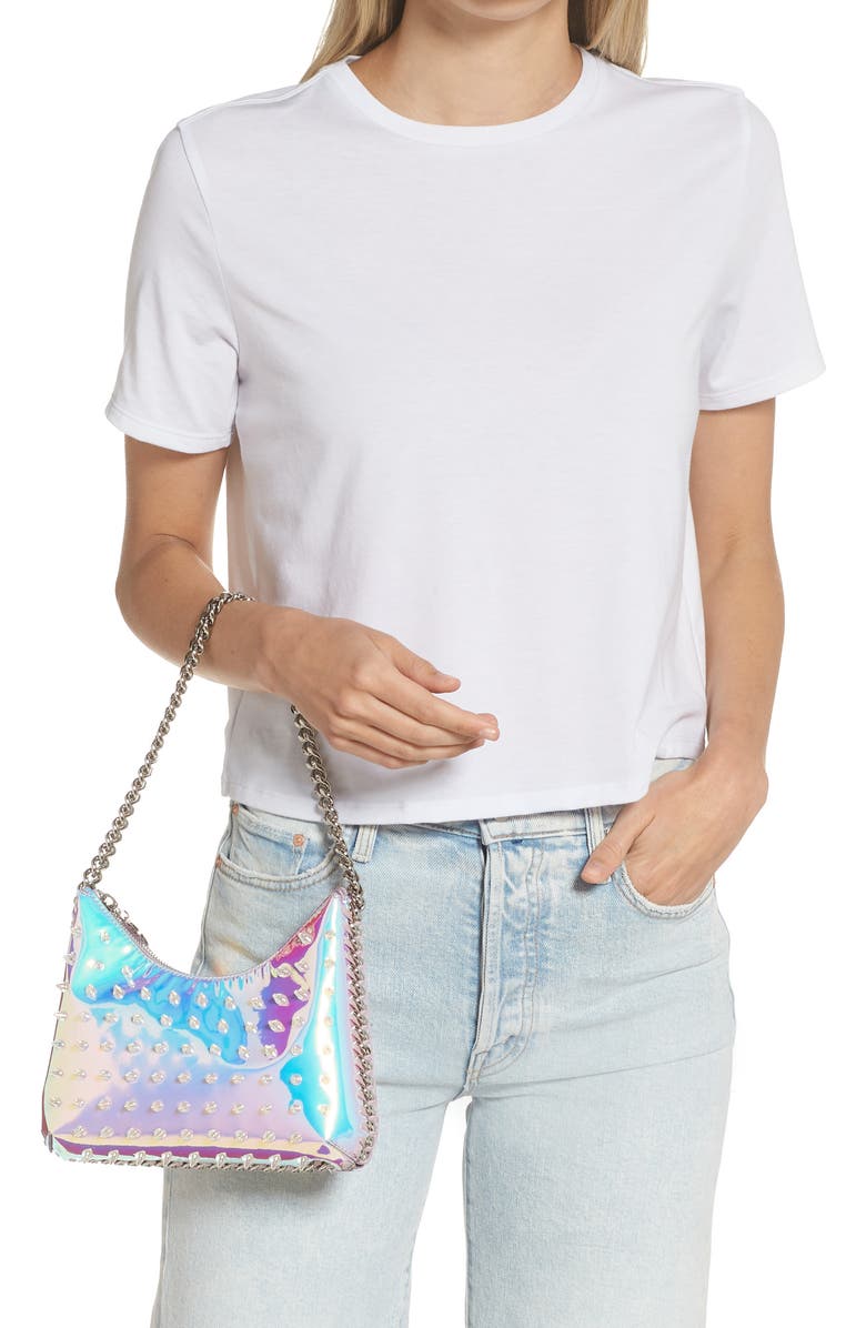 Stella McCartney Mini Falabella Spike Holographic Shoulder Bag, Alternate, color,