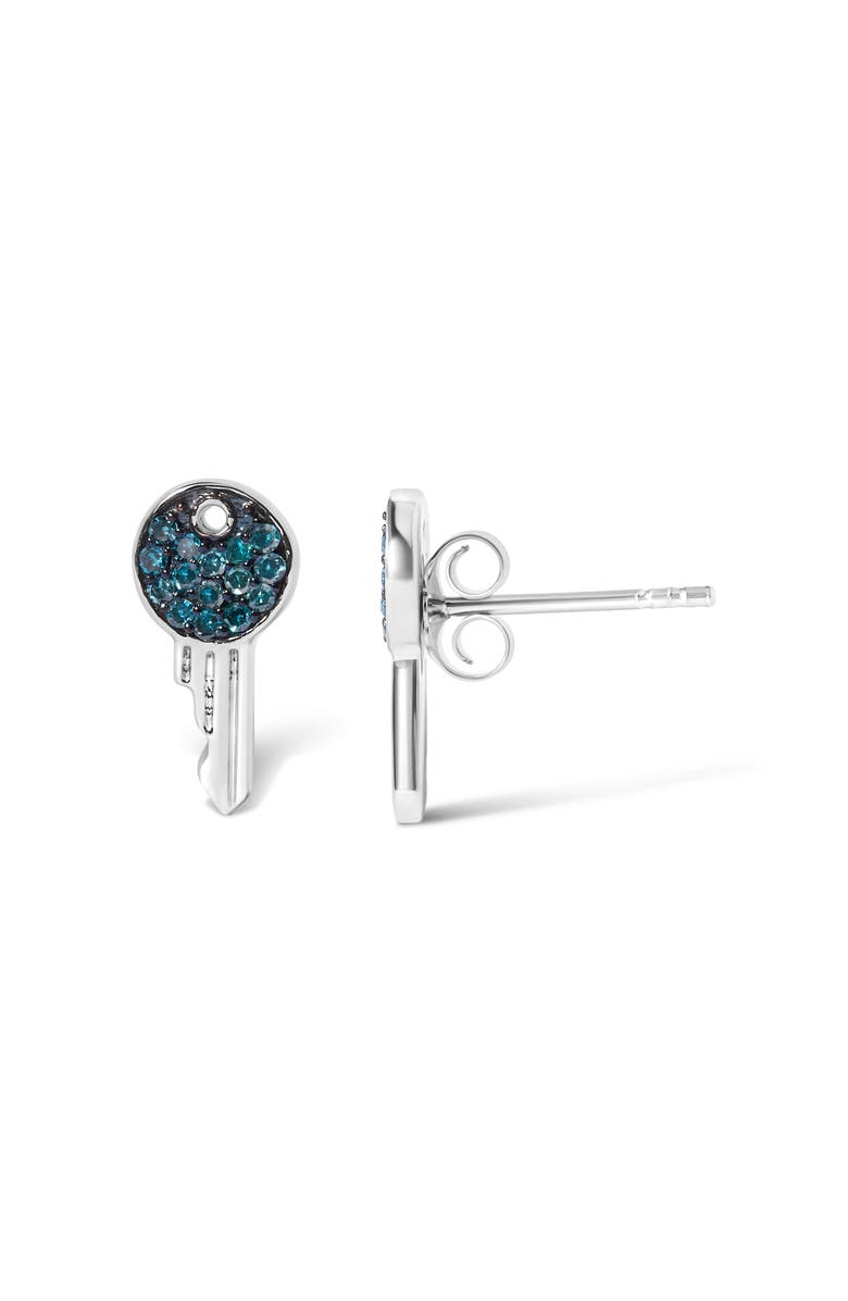 Haus of Brilliance Sterling Silver 1/6 Cttw Blue Diamond Key Motif Stud Earrings, Alternate, color, Silver