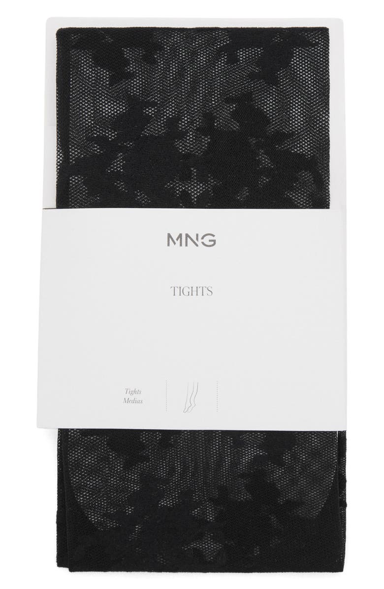 MANGO Floral Jacquard Tights, Main, color, Black