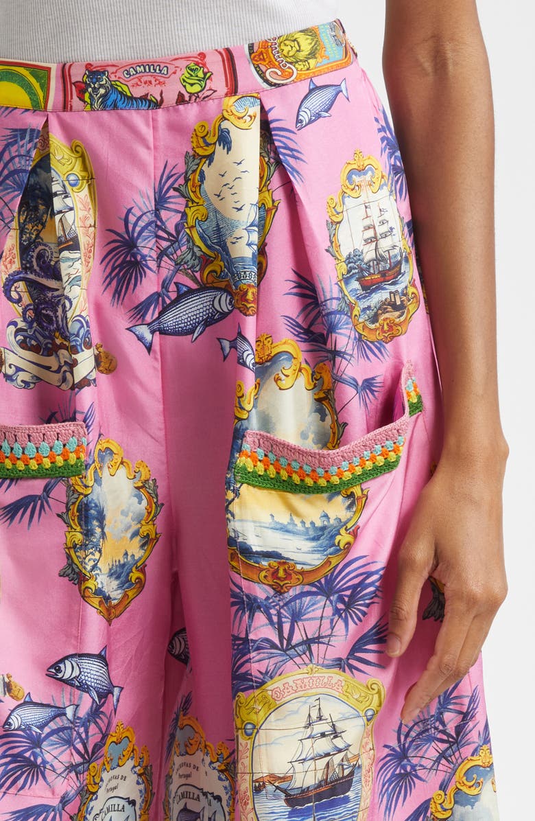 Camilla Salty Splendor Wide Leg Silk Pants, Alternate, color, Salty Splendor