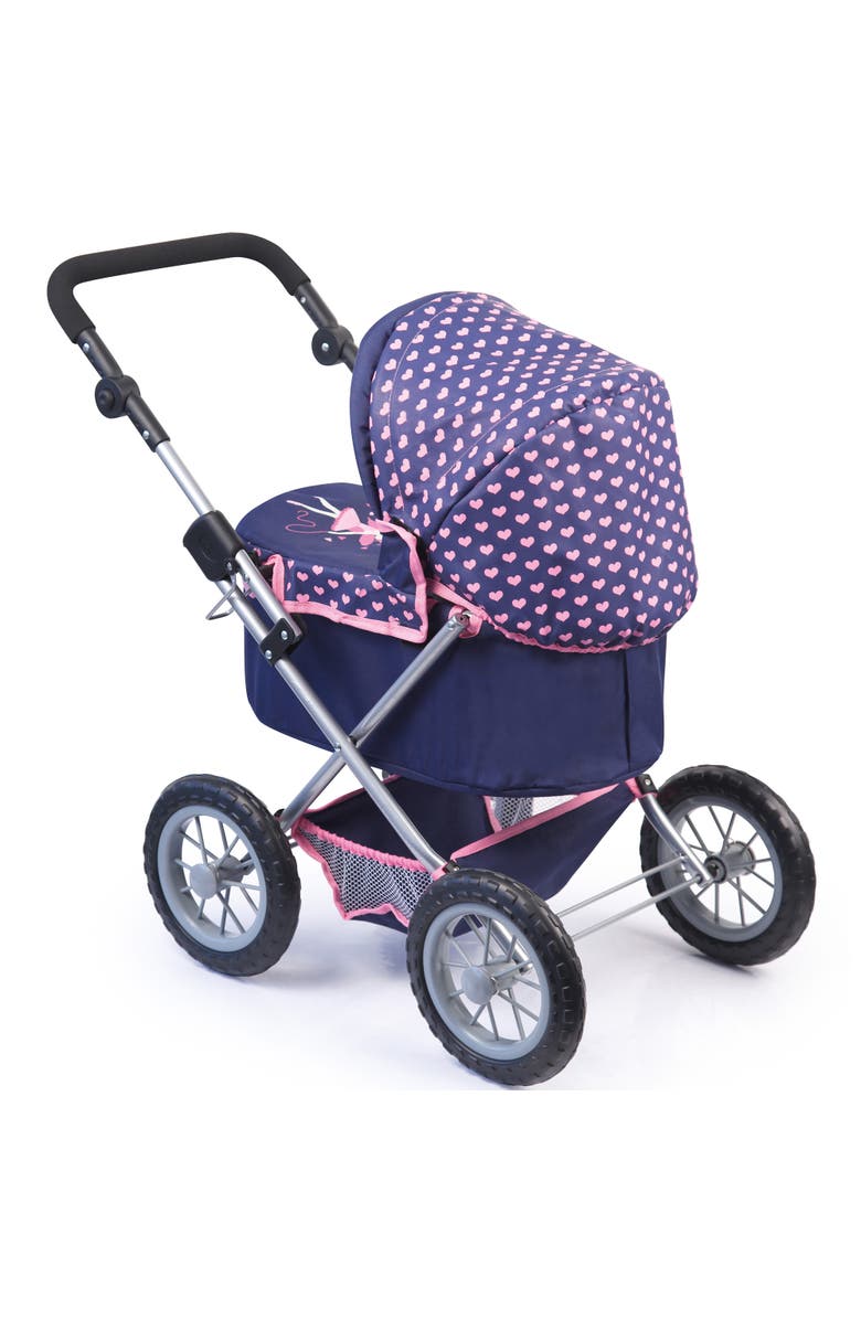 Bayer Design Trendy Doll Pram Stroller Navy Pink Hearts, 18 Inch Dolls, Alternate, color, Multicolored