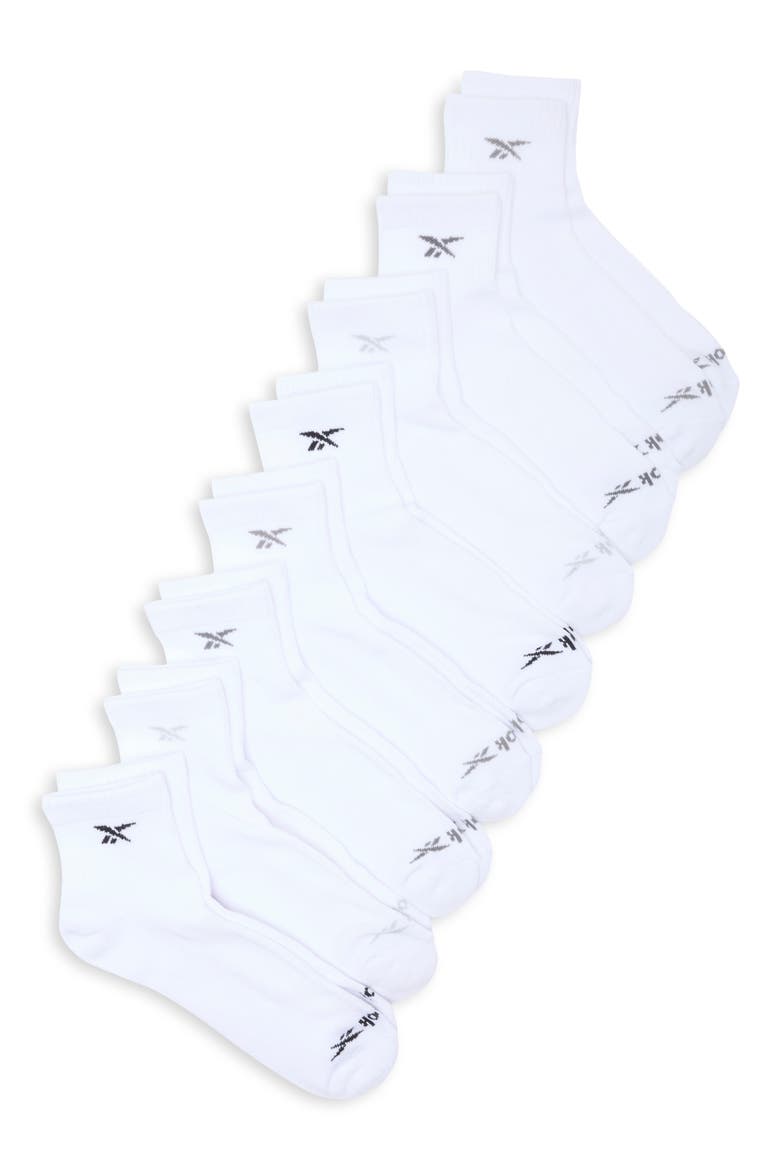 8-Pack Cushioned Quarter Length Socks, Main, color, WHITE