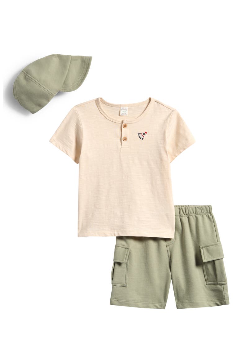 Rocket Henley, Shorts & Hat Set, Main, color, OLIVE ROCKET