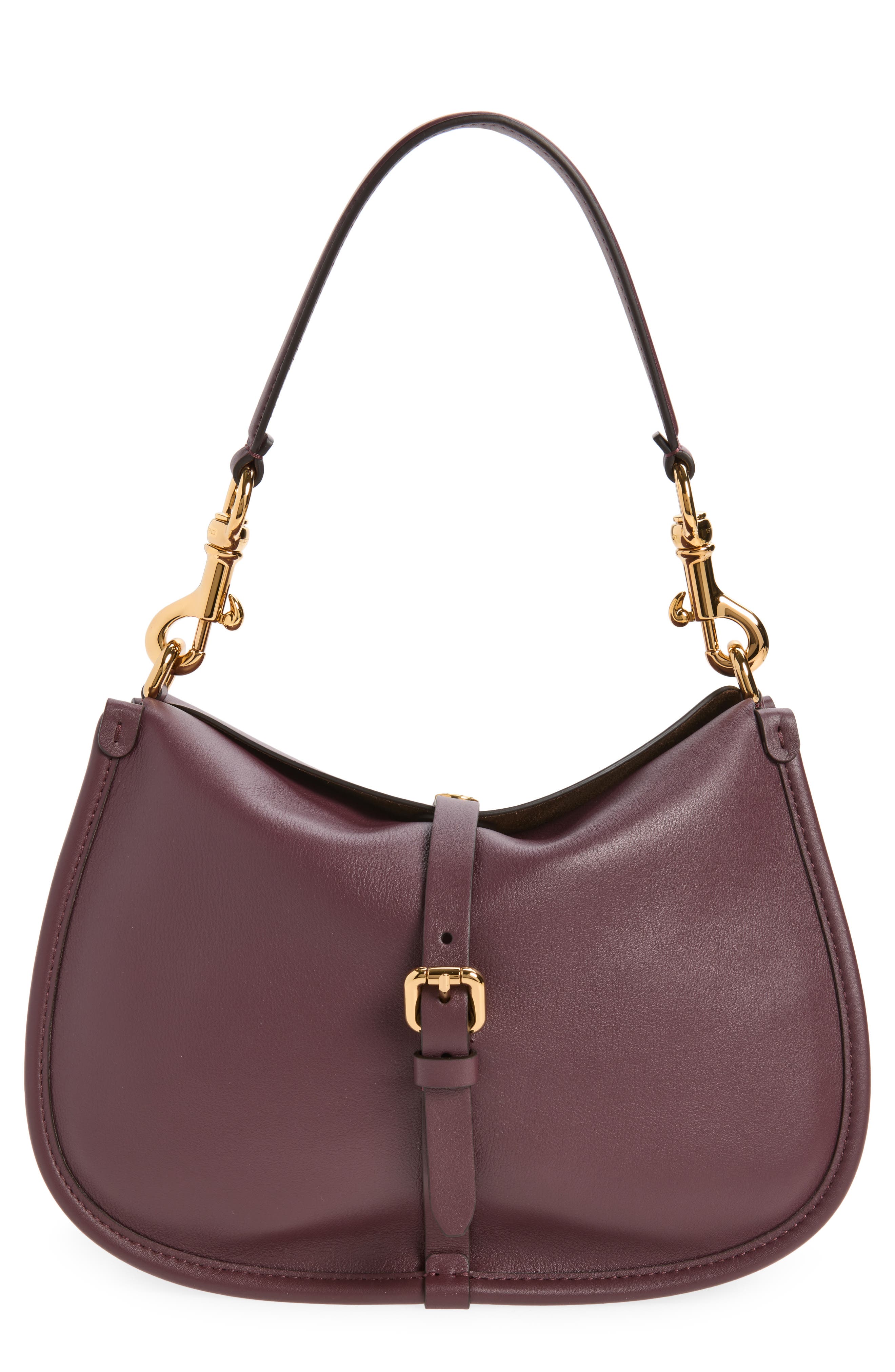 Leather Hobo Bag, Main, color, WINE COLOUR