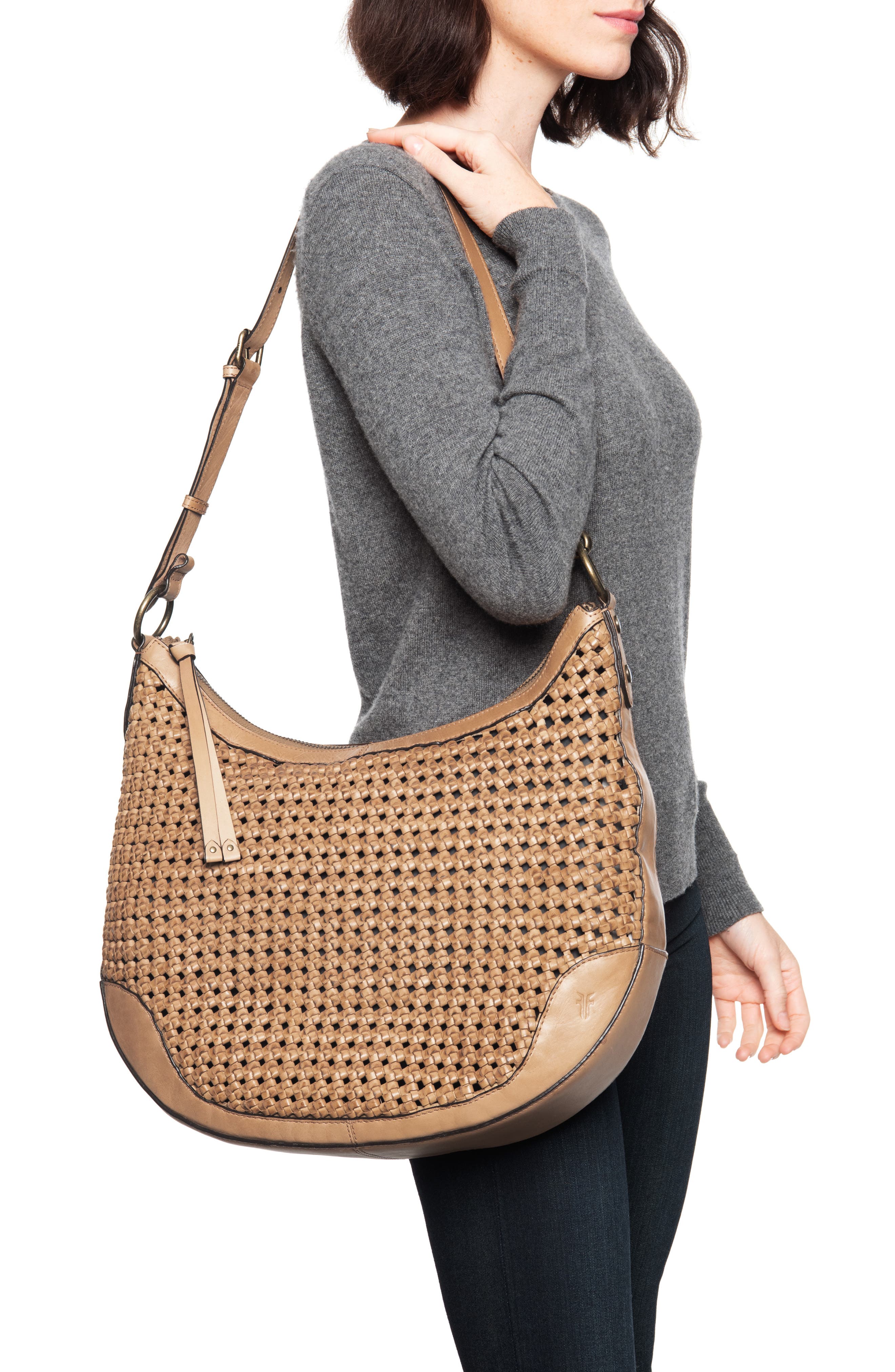 Melissa Woven Leather Hobo, Alternate, color, NATURAL