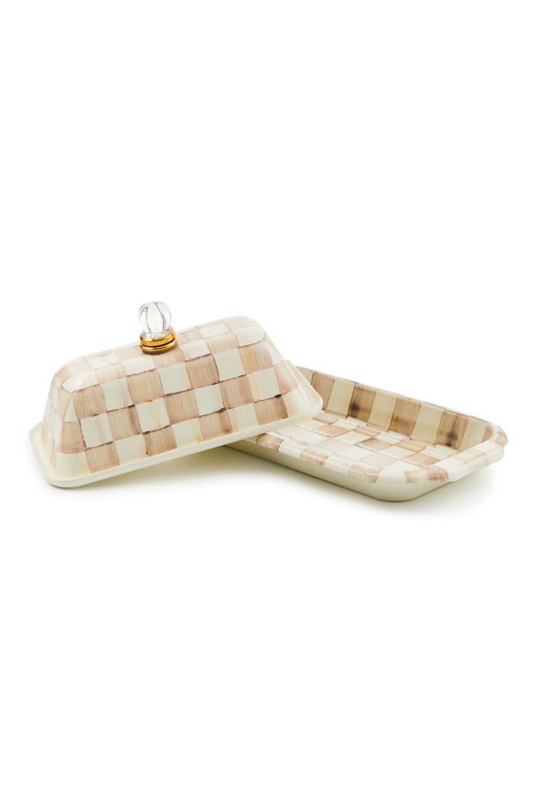 Mocha Check Enameled Steel Butter Box, Alternate, color, MOCHA