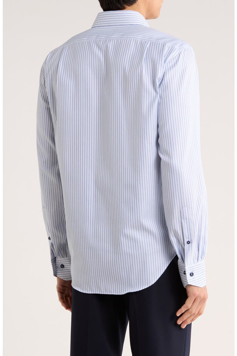 Trim Fit Textured Vertical Stripe Cotton Dress Shirt, Alternate, color, WHITE/ NAVY