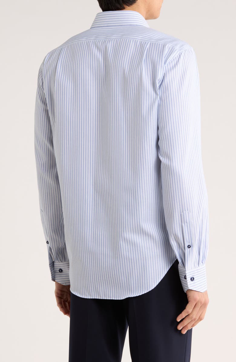 Lorenzo Uomo Trim Fit Textured Vertical Stripe Cotton Dress Shirt, Alternate, color, White/ Navy