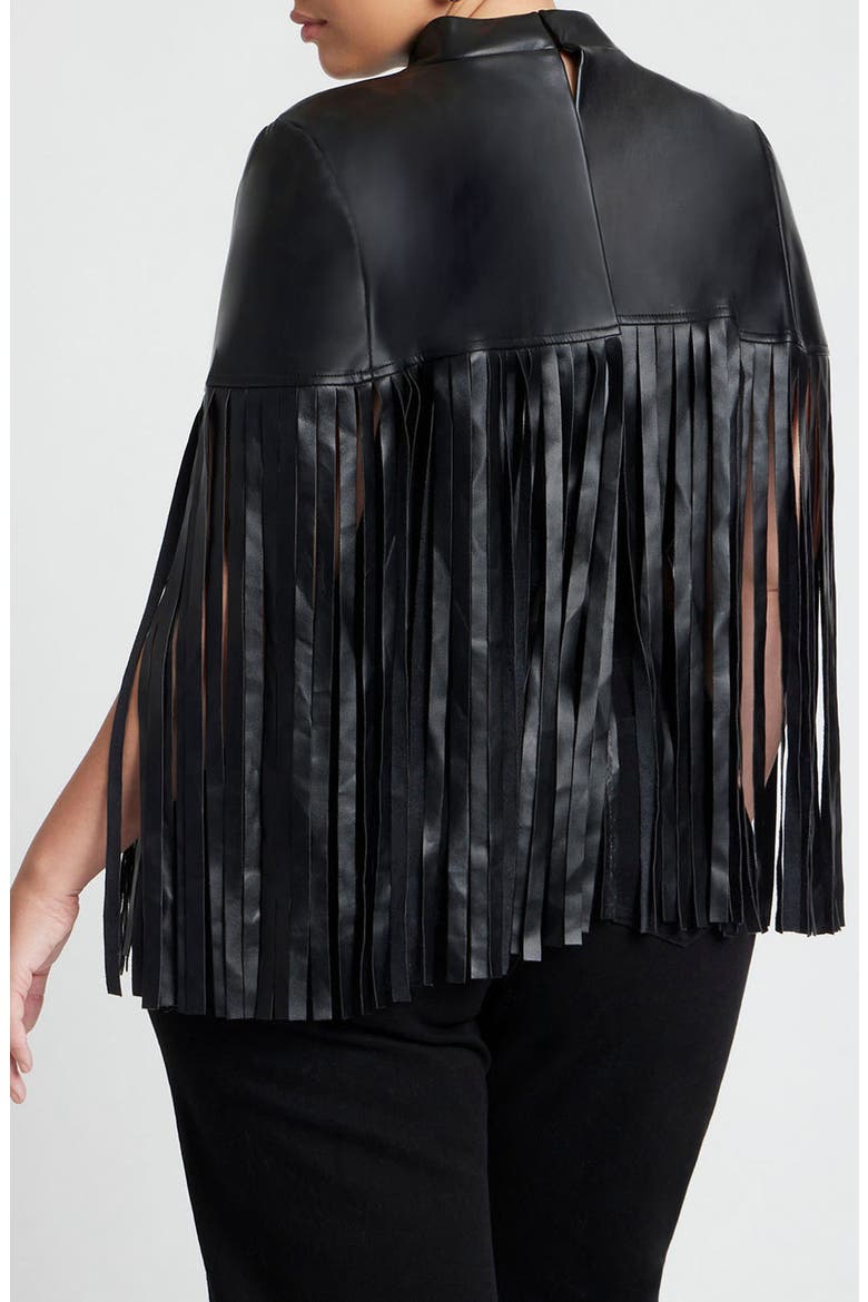 Faux Leather Fringe Cape, Alternate, color, BLACK ONYX