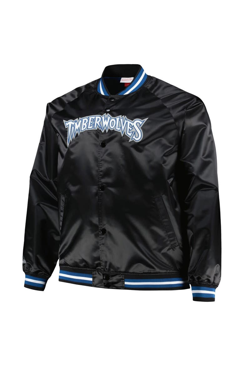 Men's Mitchell & Ness Black Minnesota Timberwolves Big & Tall Hardwood Classics Wordmark Satin Raglan Full-Zip Jacket, Alternate, color, Black