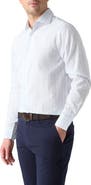 Robert Talbott Reynolds Blue Multi Thin Stripe Cotton Linen Blend Shirt in Contemporary fit