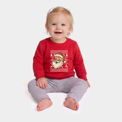 Ugly Sweater Santa Face Crew Fleece Sweatshirt (baby)