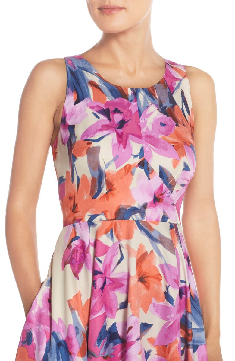 Donna Morgan Floral Print Woven Fit & Flare Dress, Alternate, color,