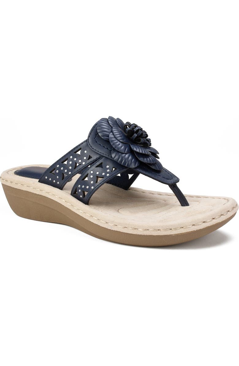 CLIFFS BY WHITE MOUNTAIN Cynthia Thong Comfort Sandal - Multiple Widths Available, Main, color, Navy/Smooth