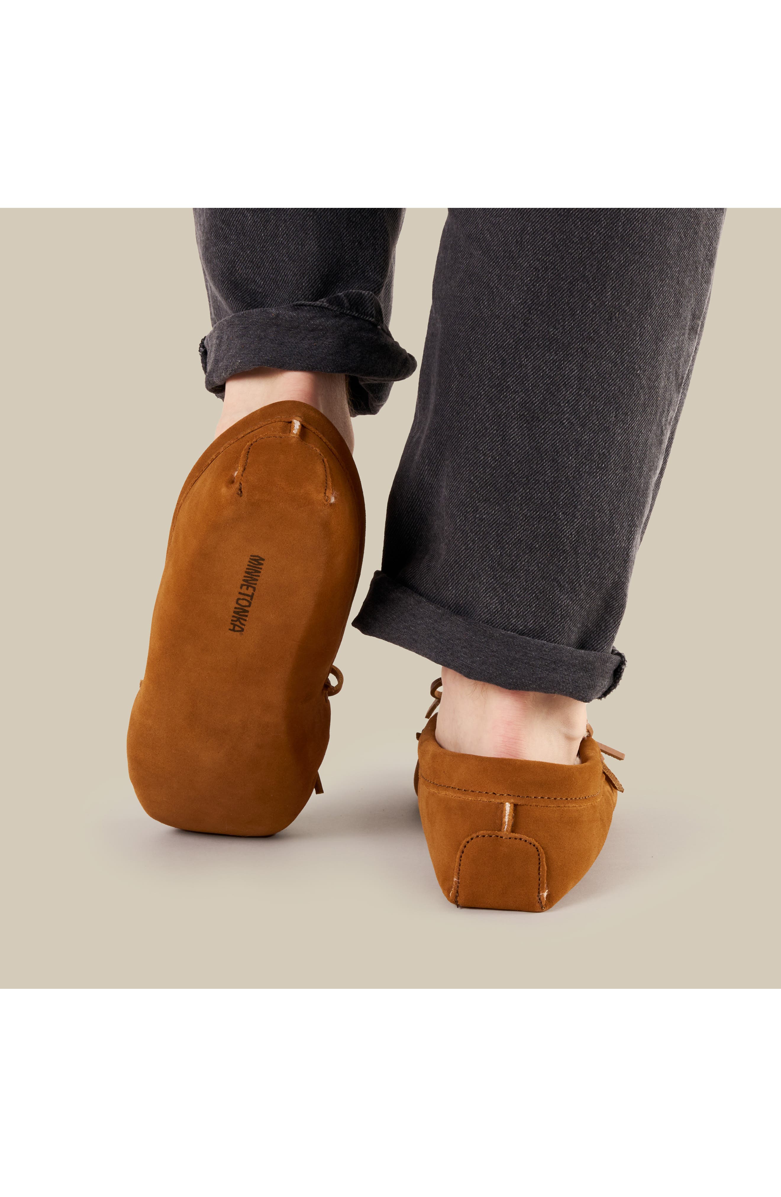 Minnetonka Faux Fur Lined Soft Sole Slipper, Alternate, color, Brown