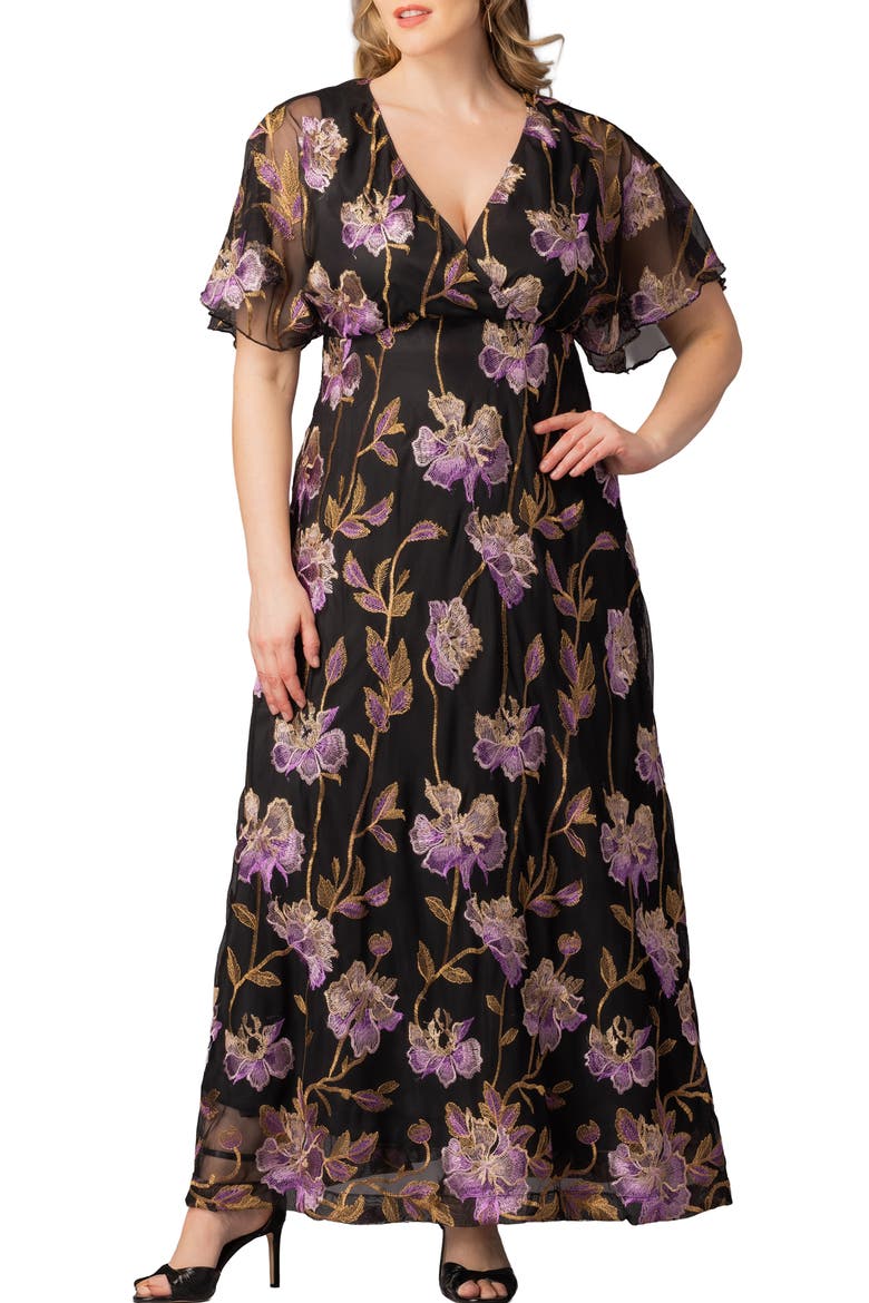 Embroidered Elegance Floral Gown, Main, color, PURPLE PEONIES