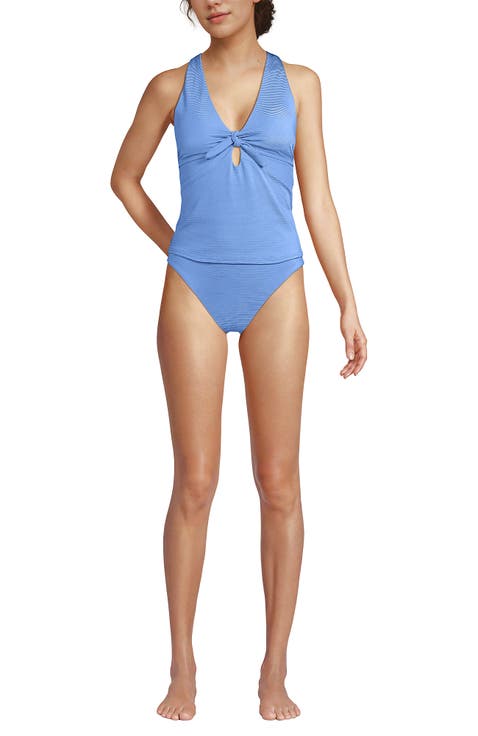 Shine Ribbed Tankini Top and High Waisted Bottom Swimsuit Set