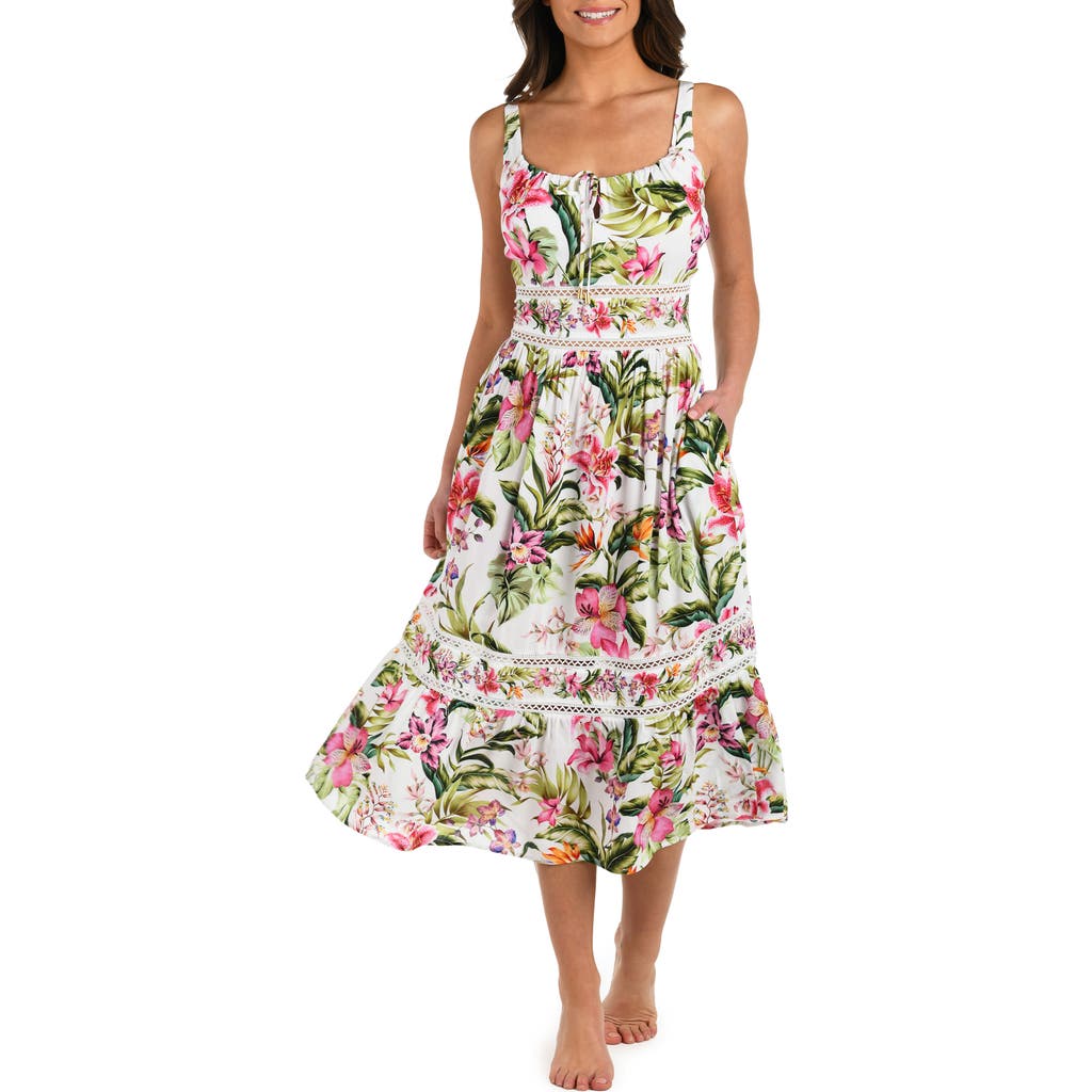 La Blanca Polynesian Tie Neck Midi Cover-up Dress
