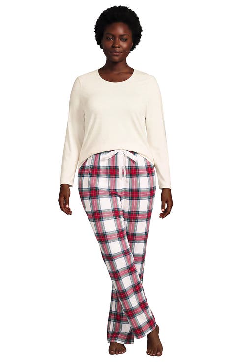 Plus Size Pajama Gift Set - Knit Long Sleeve Top and Flannel Pants