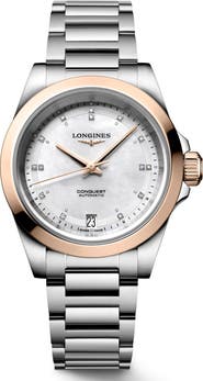 Longines Conquest 18K Rose Gold Bezel, Mother-of-Pearl & Diamond Automatic Bracelet Watch, 34mm