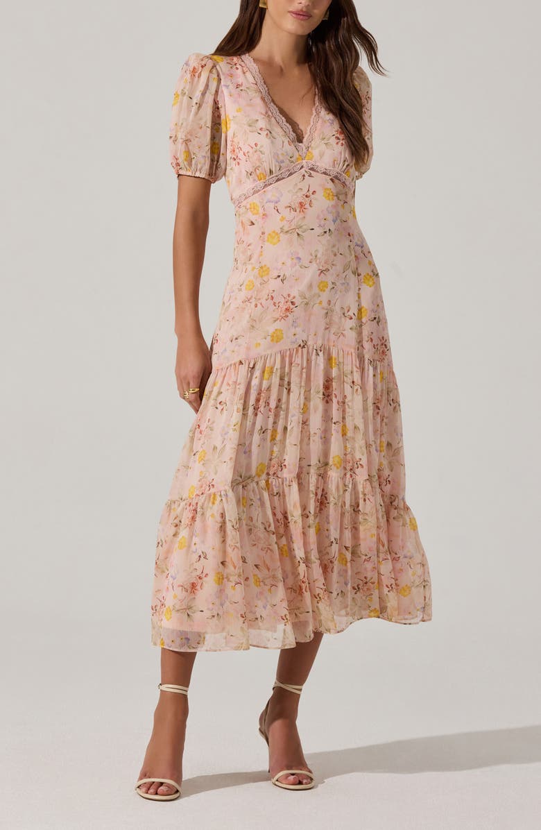 ASTR the Label Lace Trim Tiered Dress, Alternate, color, 