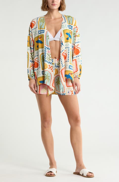 Flowy Beach Cover-Up Cardigan & Shorts Set